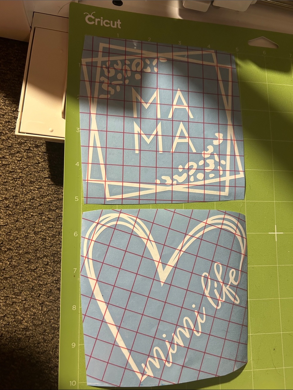 Cricut Vinyl Decals - MAMA Square cheetah  & Heart Mimi Life